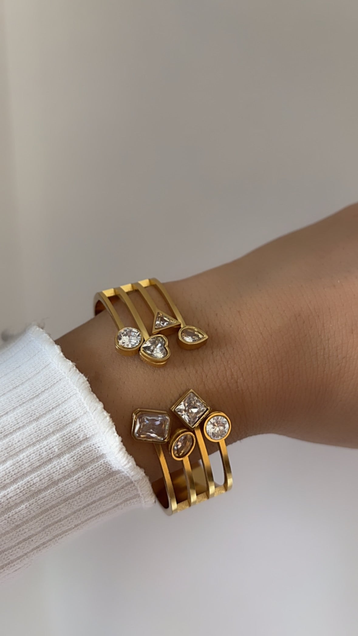 Geometrical diamond cut open hand cuff kada bracelet