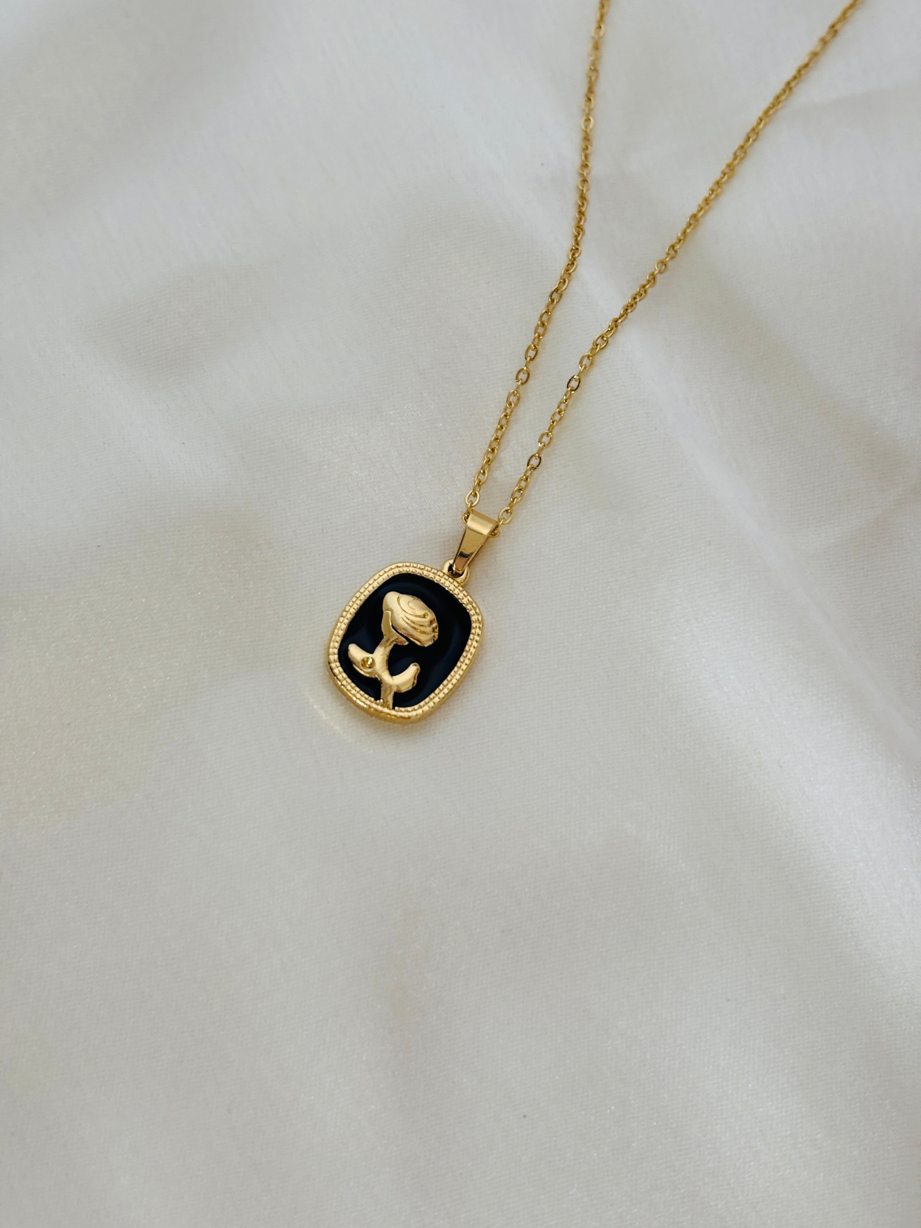 Enamel rose charm necklace