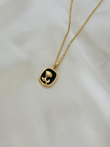 Enamel rose charm necklace