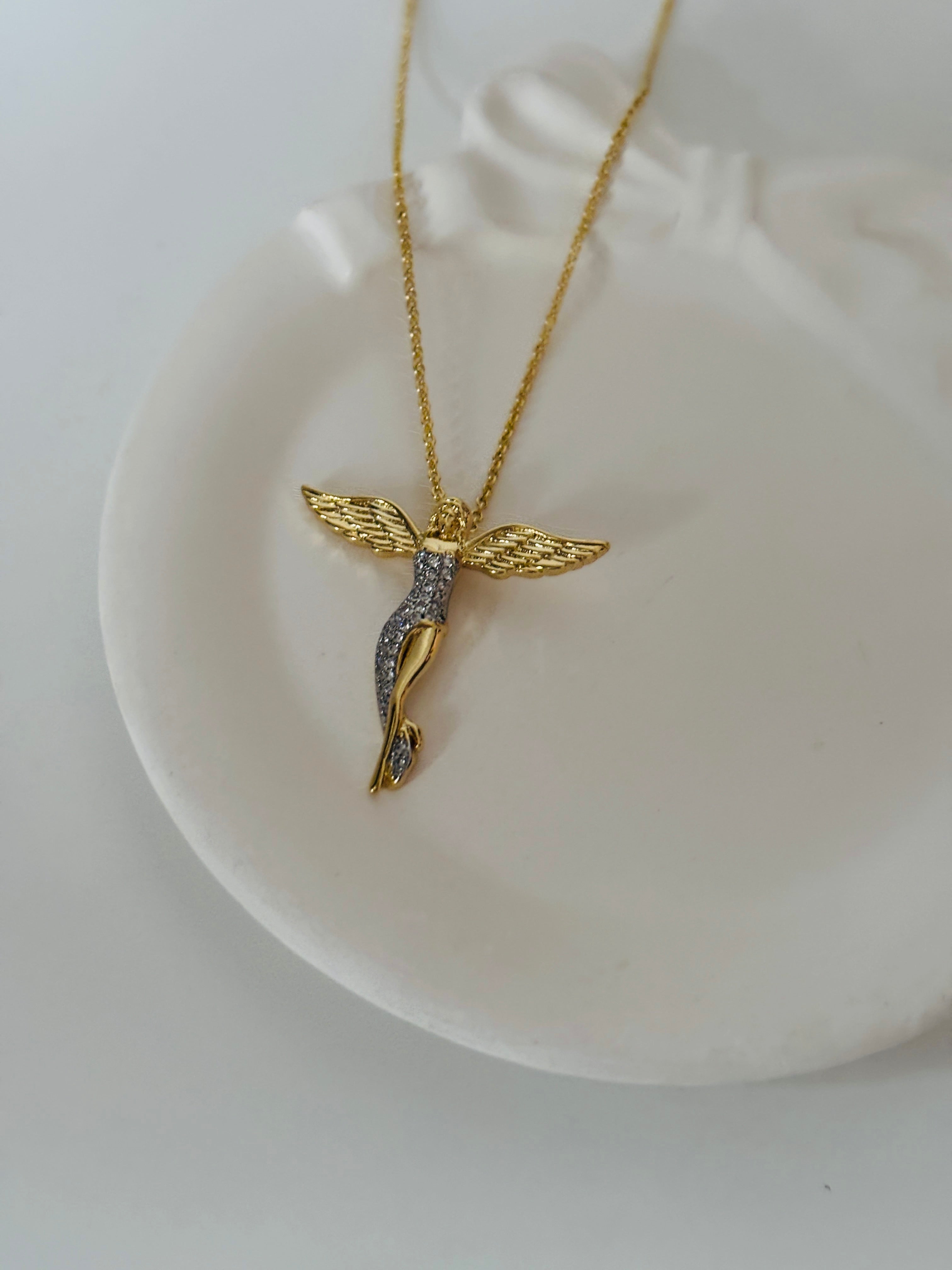 Celestial angel two tone necklace