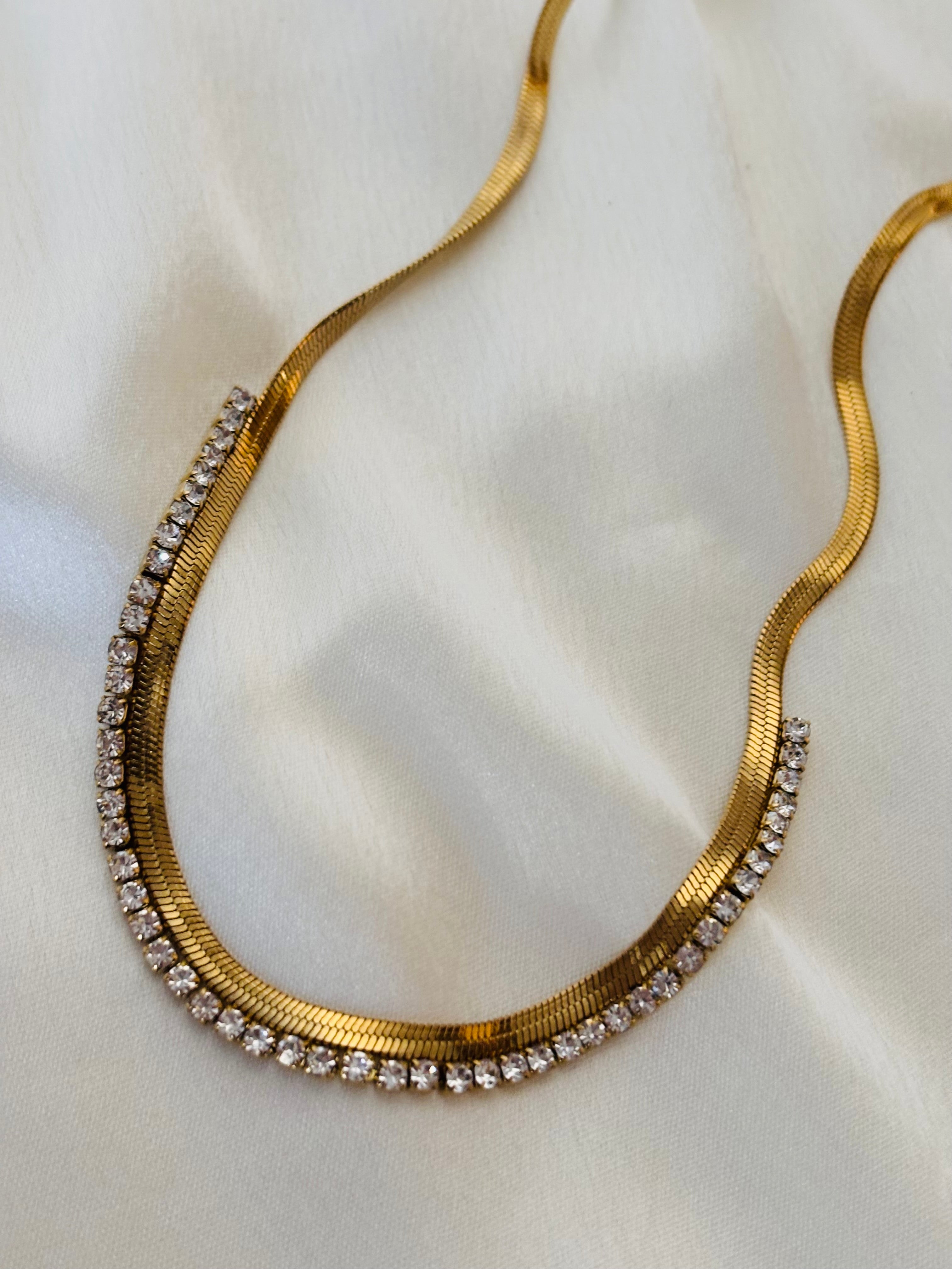 Snake bone with tennis touch necklace