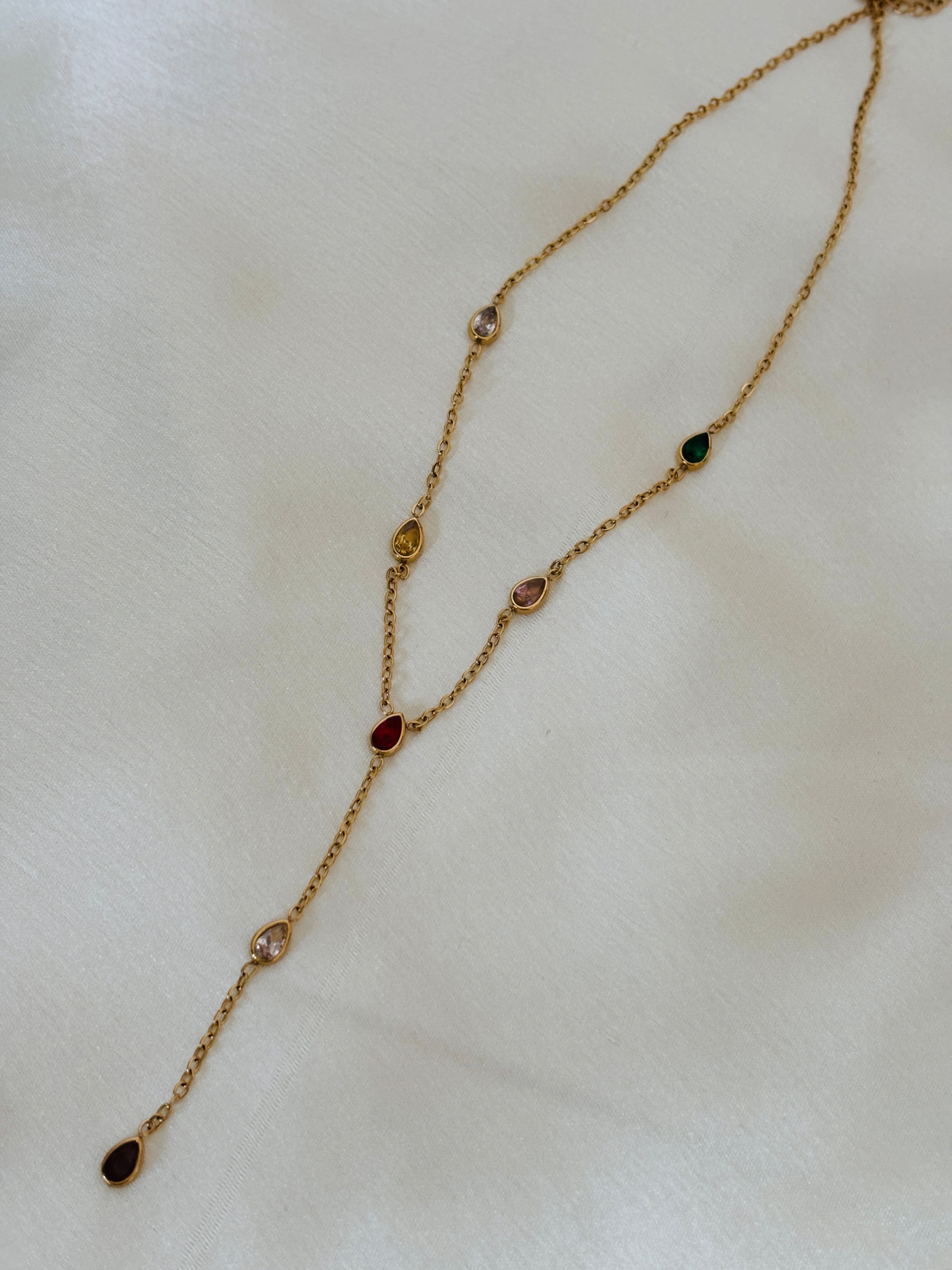 Minimal multi colour Y necklace