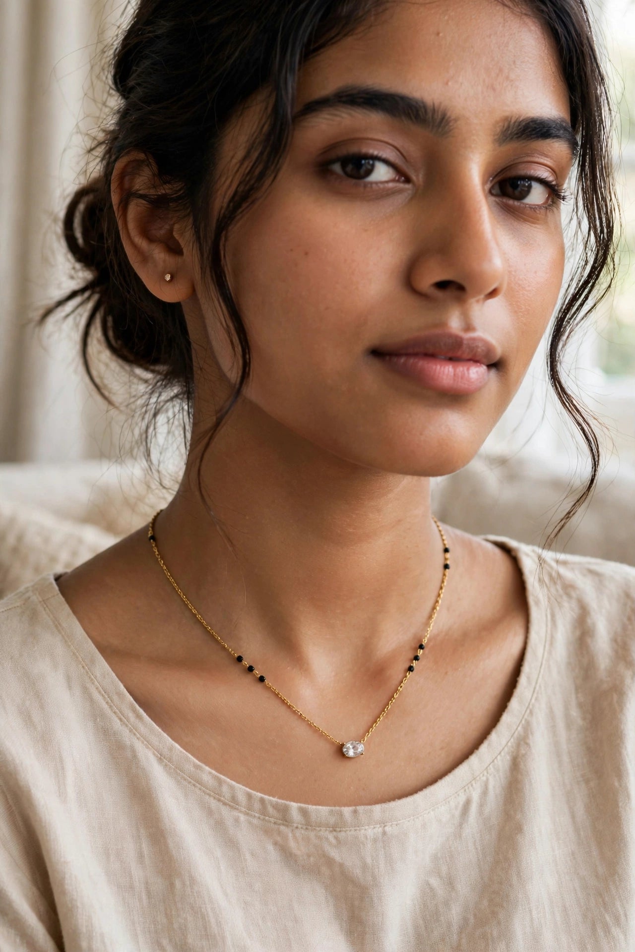 Oval solitaire mangalsutra necklace