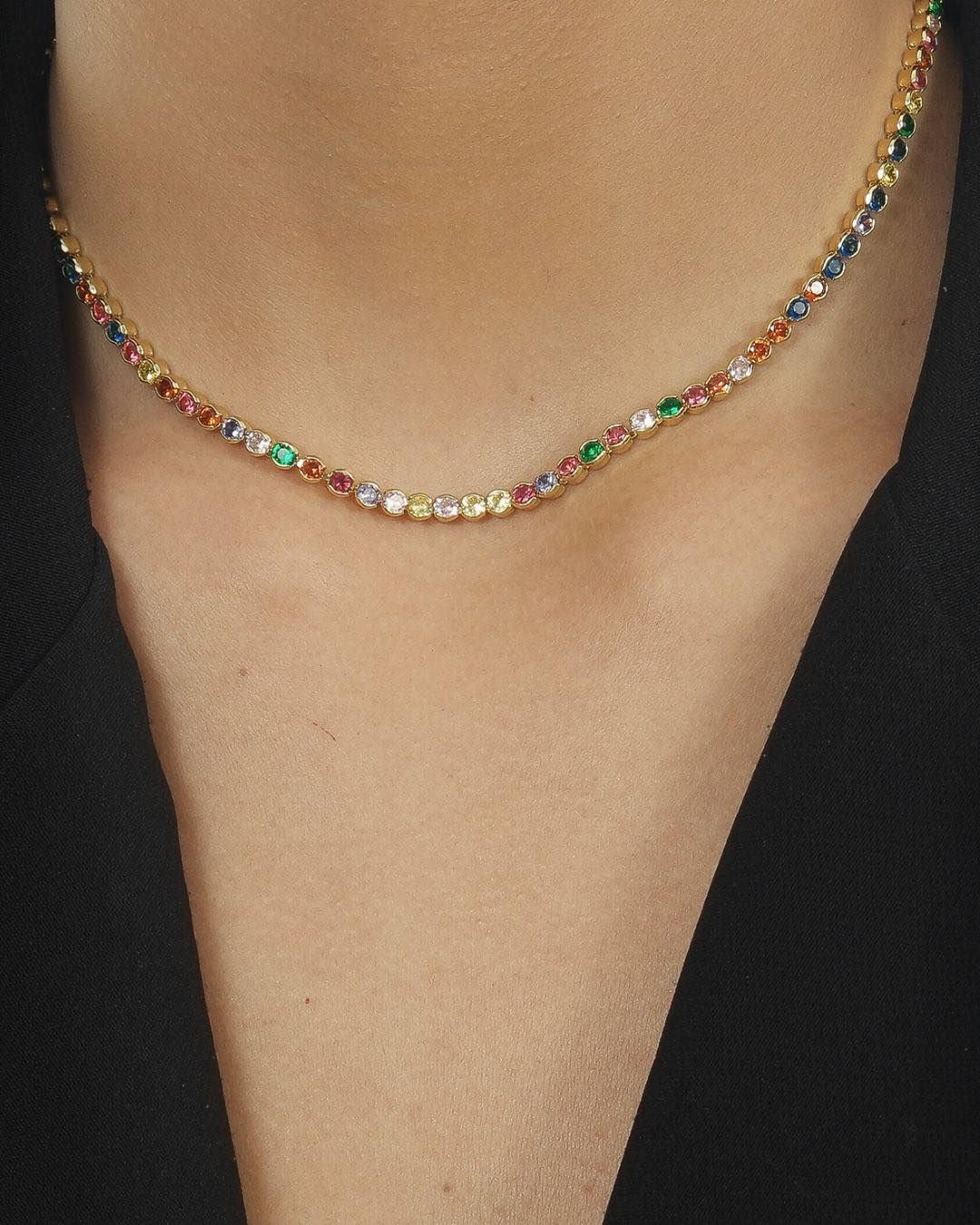 Multi tennis diamond necklace