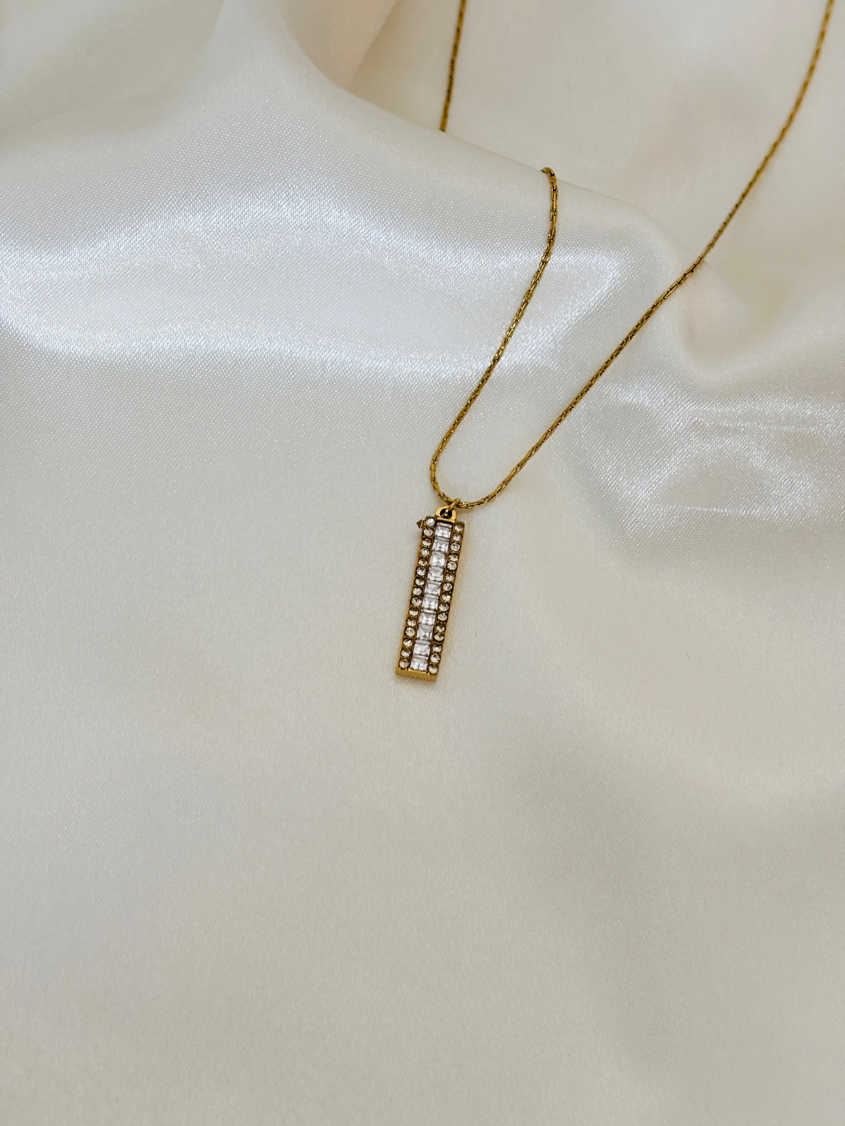 Pave bar necklace