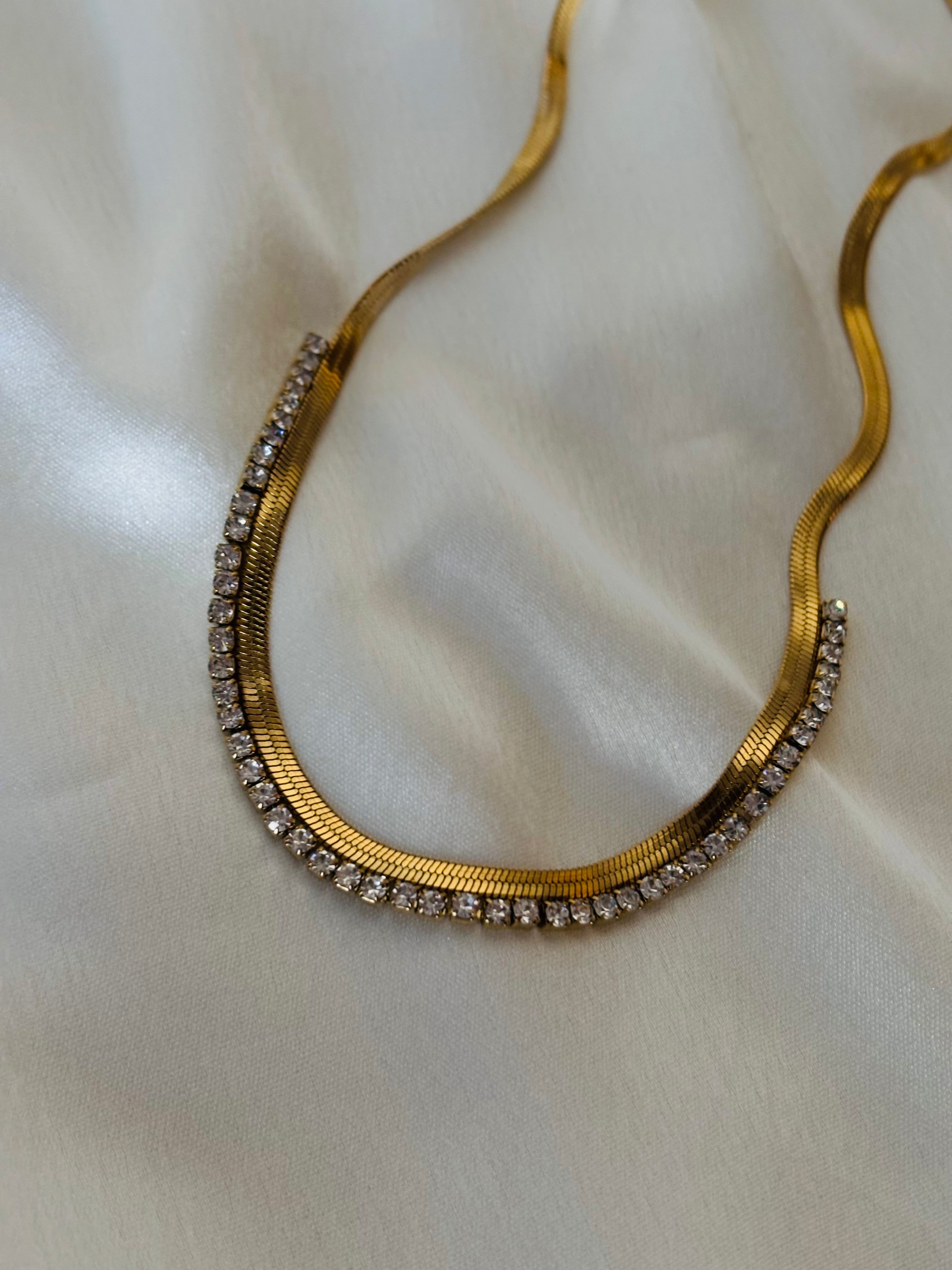 Snake bone with tennis touch necklace