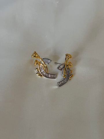 Baguette rose two tone earrings