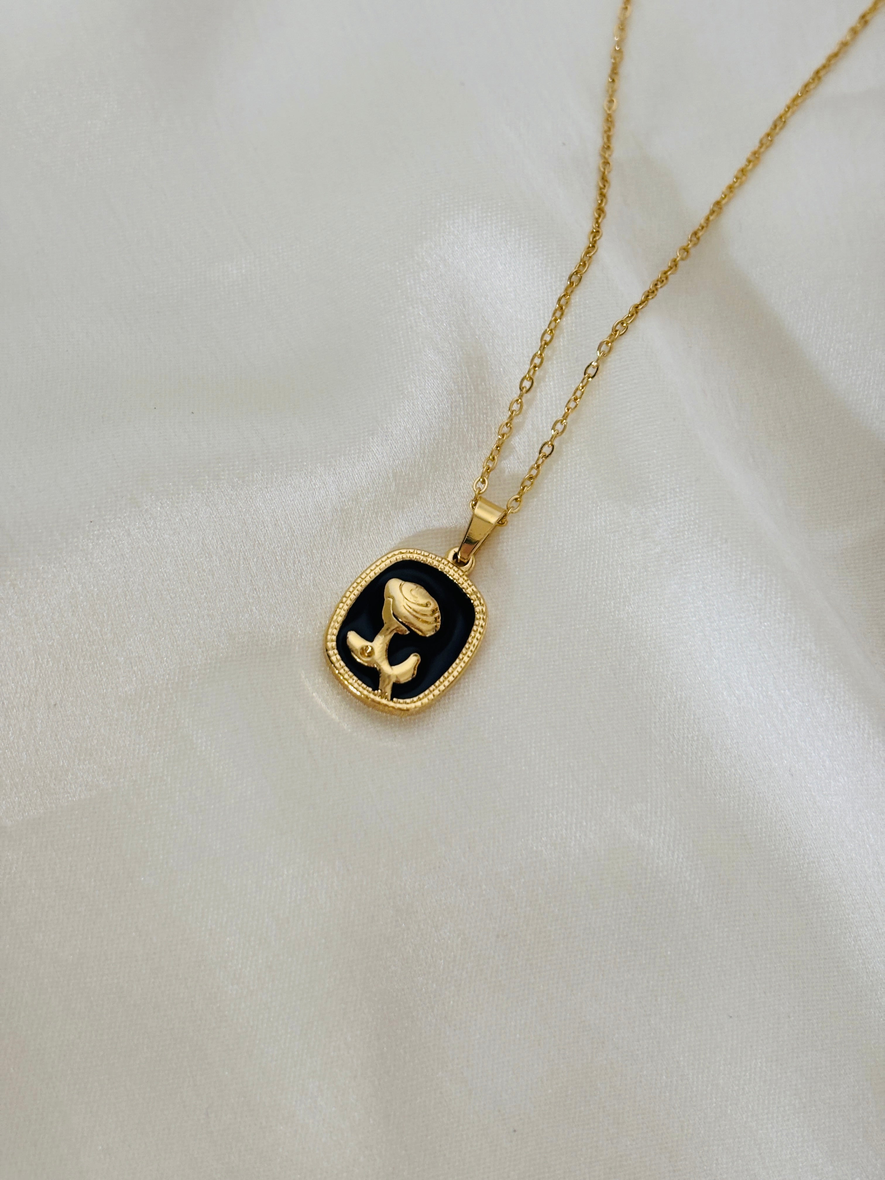 Enamel rose charm necklace