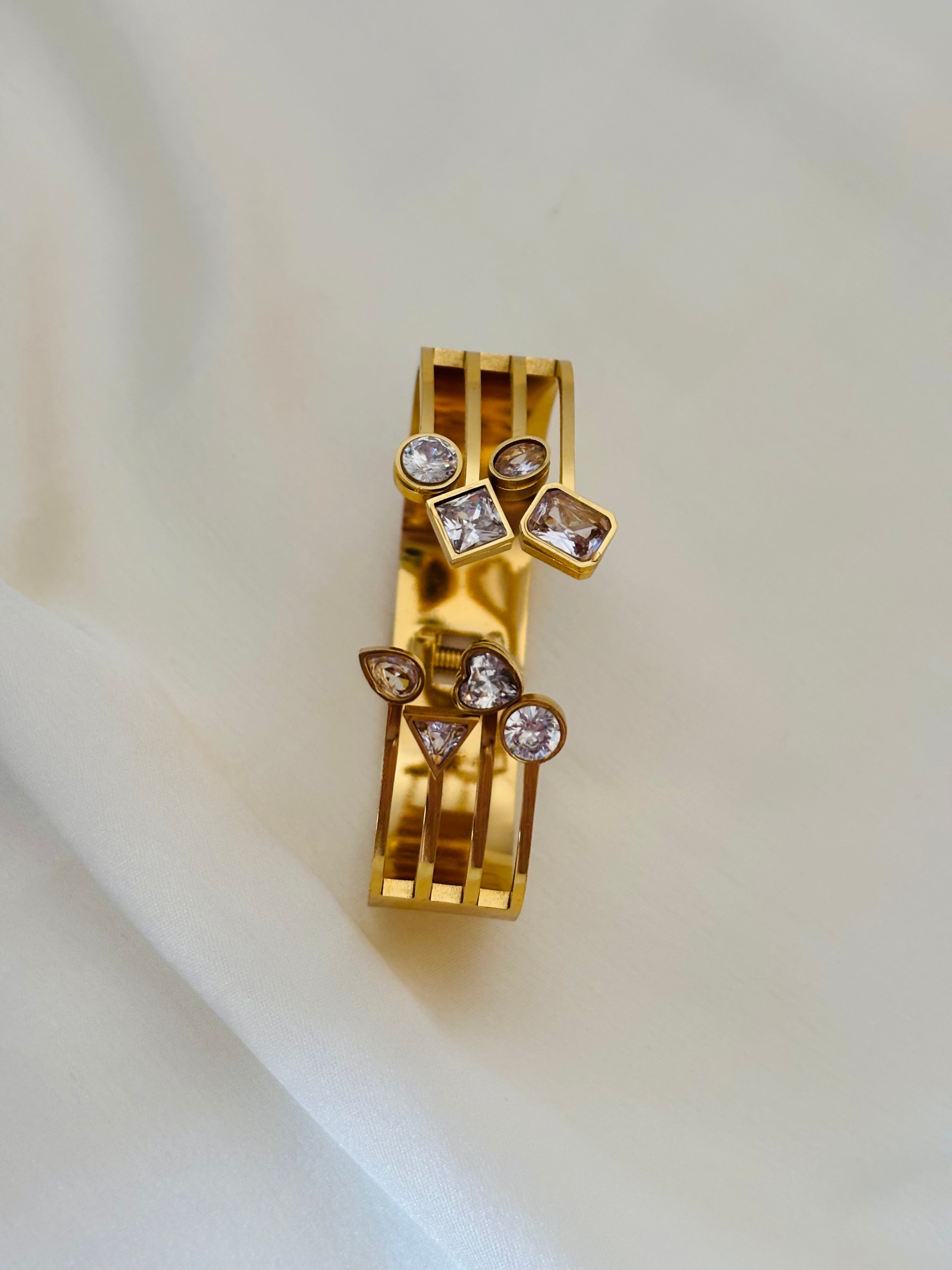 Geometrical diamond cut open hand cuff kada bracelet