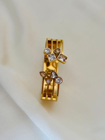 Geometrical diamond cut open hand cuff kada bracelet