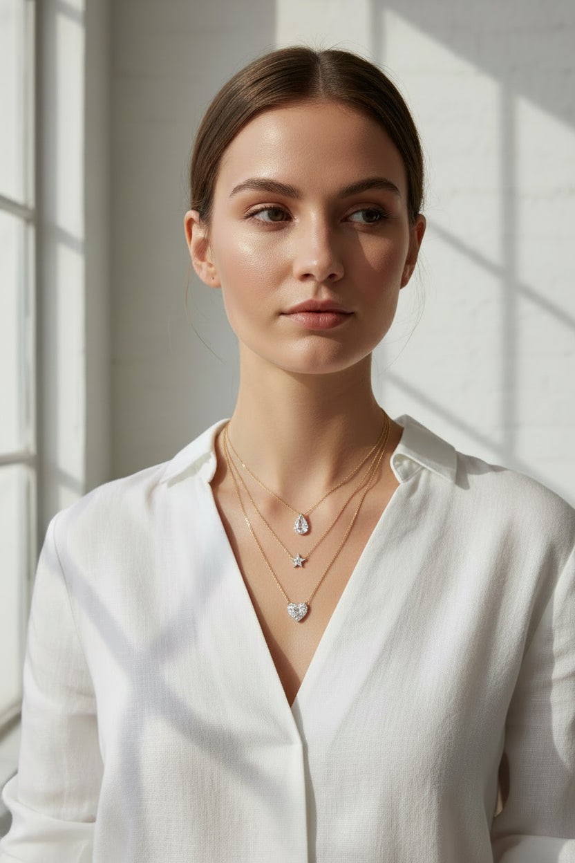 Three layer solitaire diamond necklace