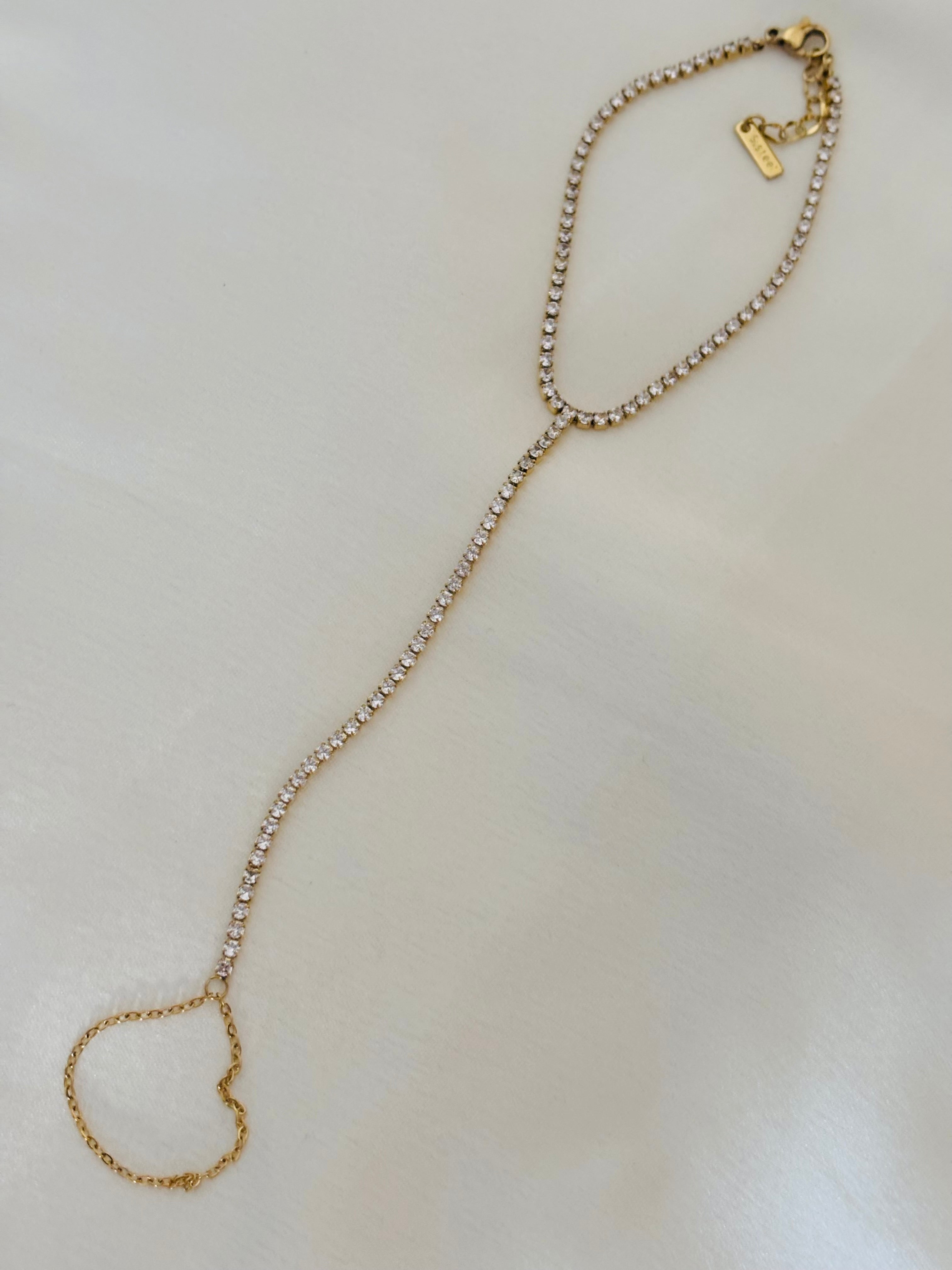 Tennis hand chain bracelet