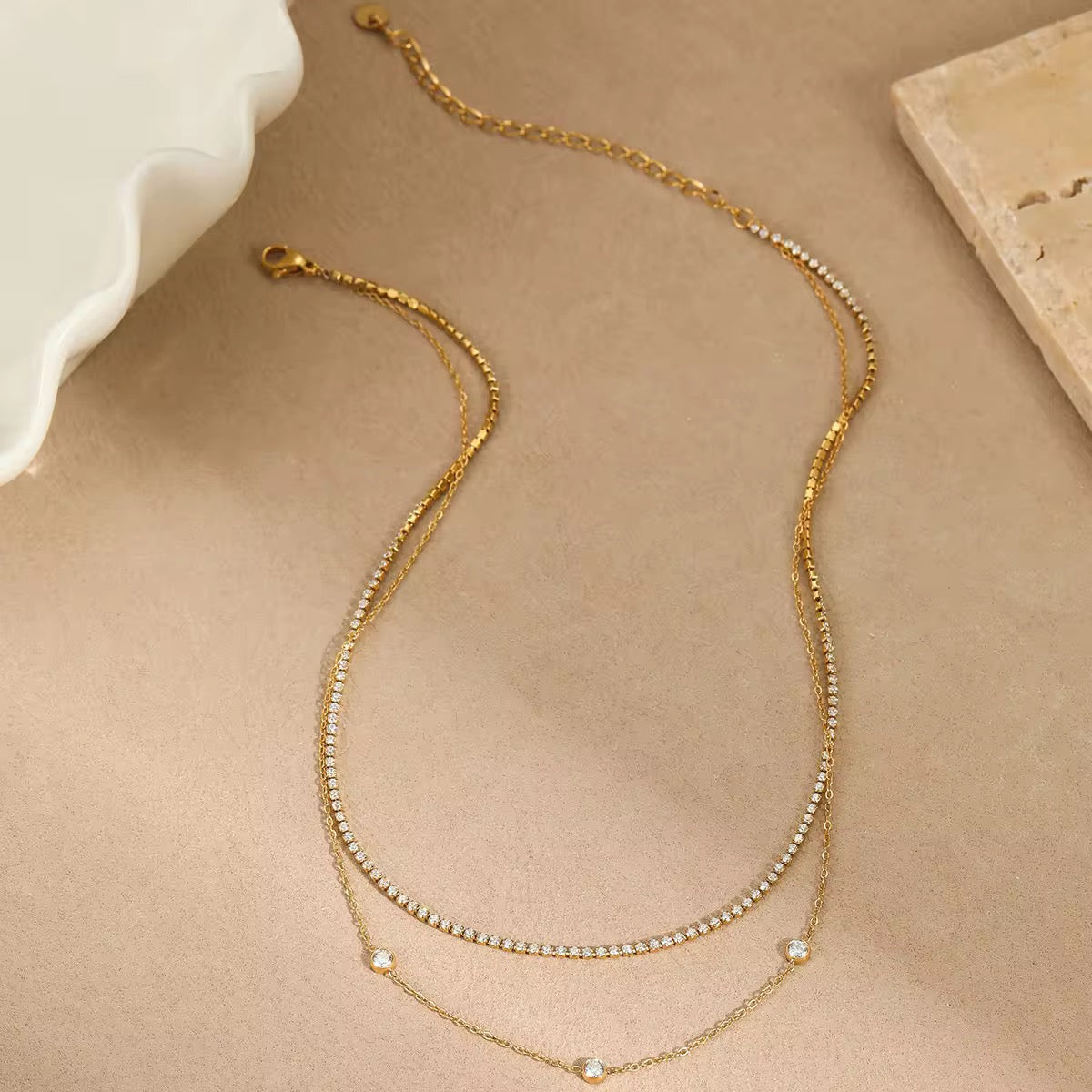 Tennis layer minimal necklace