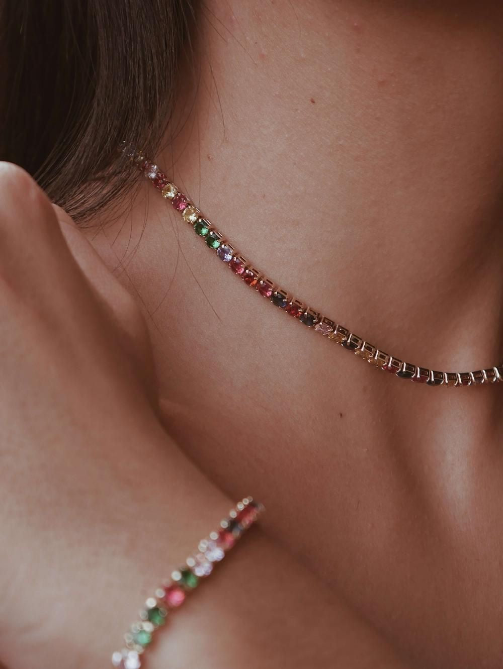 Multi tennis diamond necklace