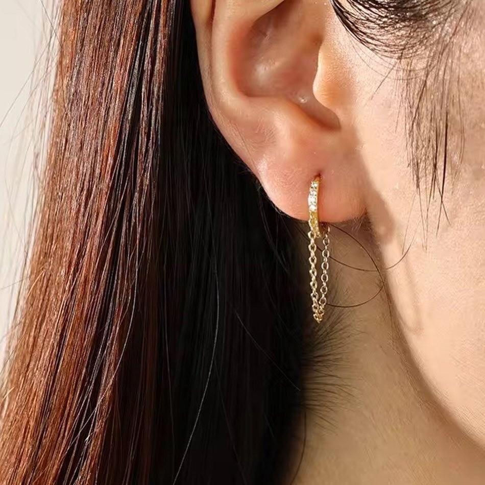 Chain ring hoop earring