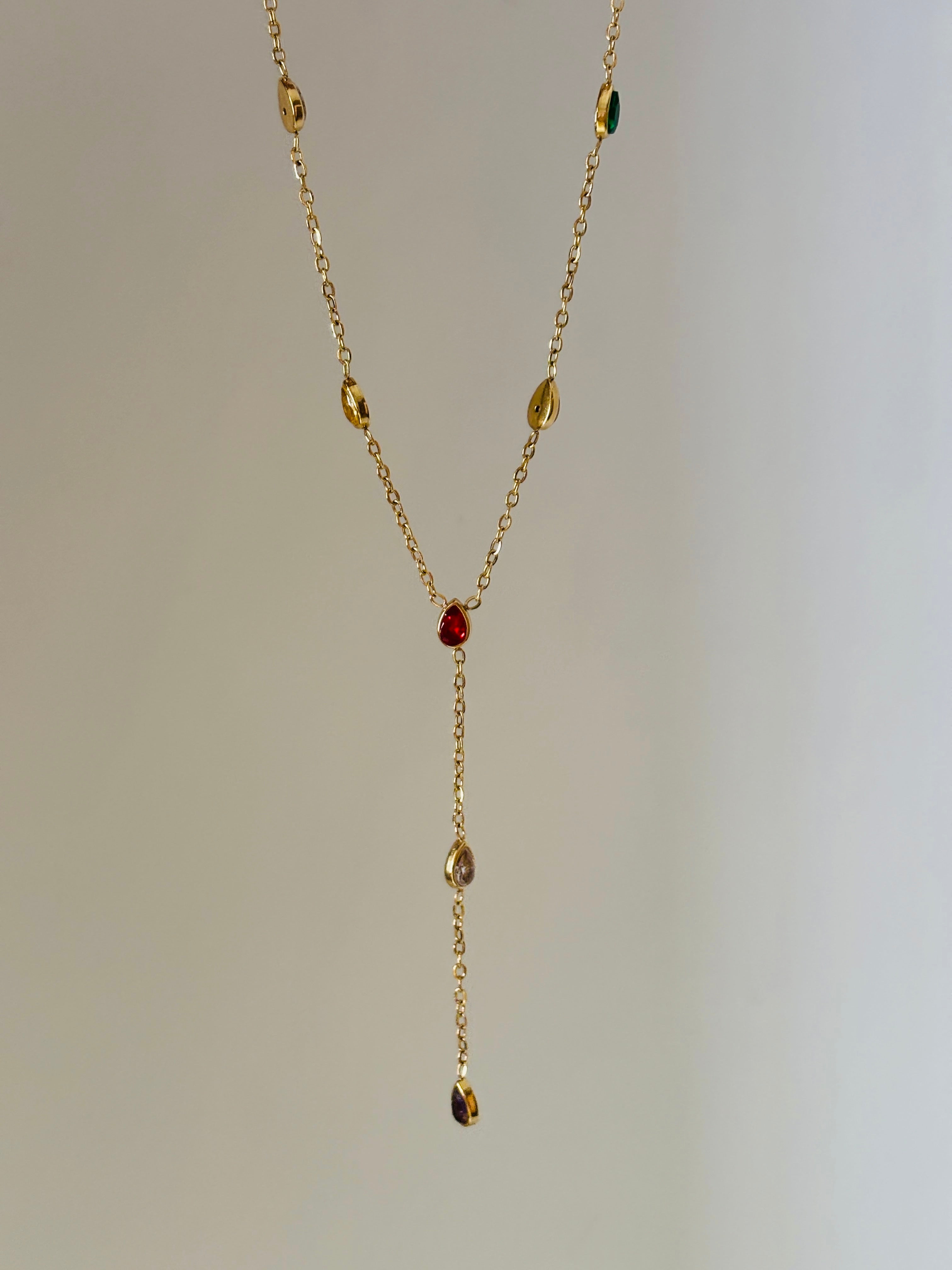 Minimal multi colour Y necklace