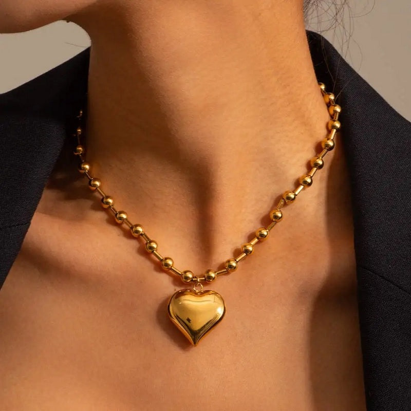 Bold Heart with Beaded Chain Necklace