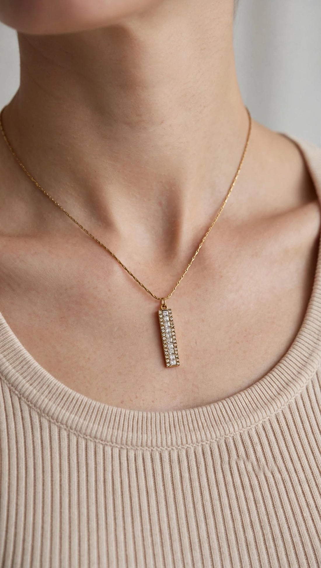 Pave bar necklace