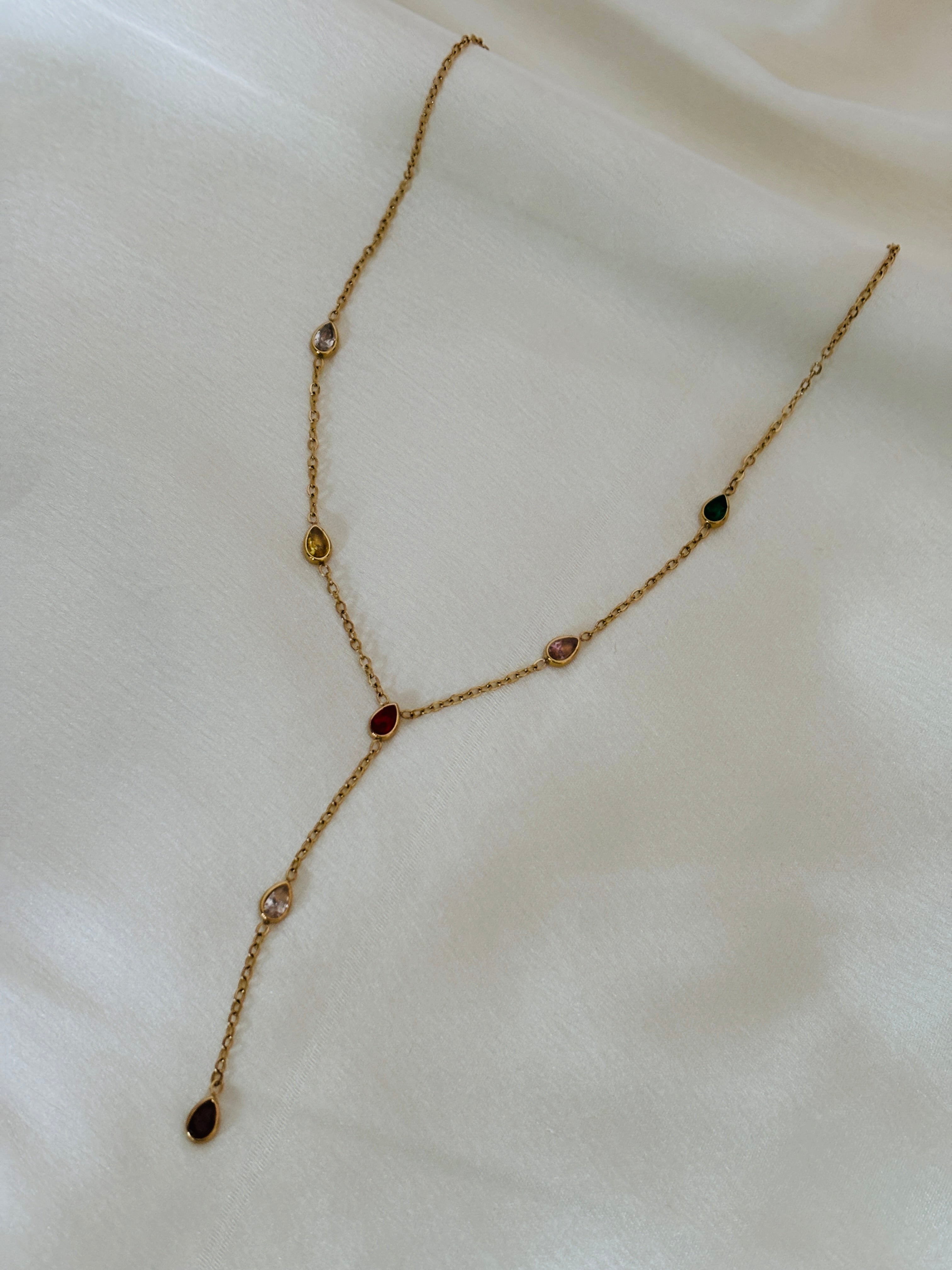 Minimal multi colour Y necklace