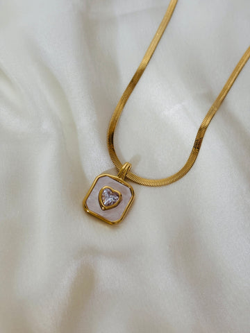 White enamel with heart studded necklace