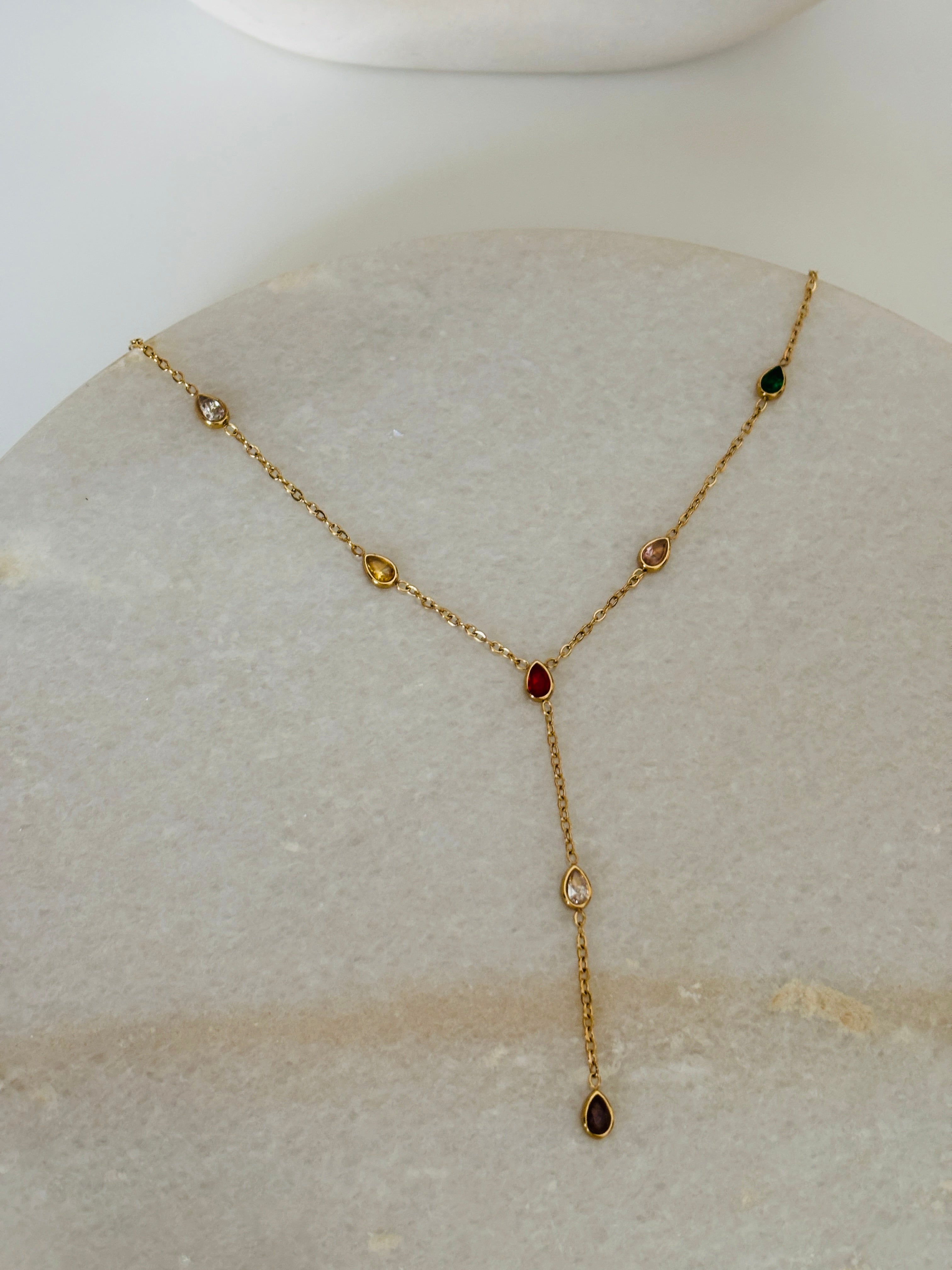 Minimal multi colour Y necklace