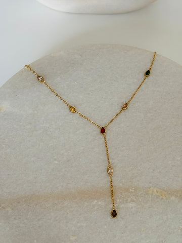 Minimal multi colour Y necklace