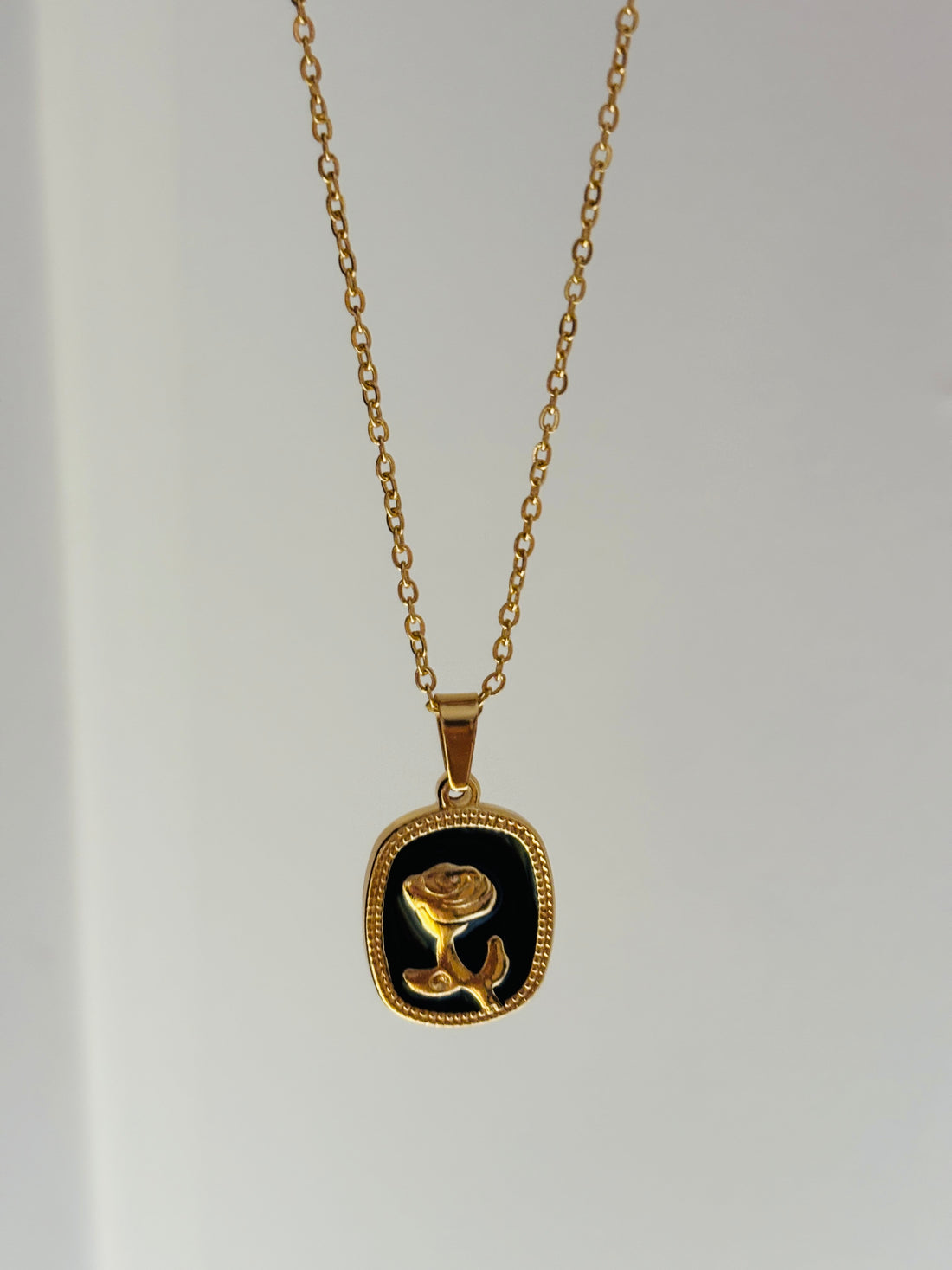 Enamel rose charm necklace