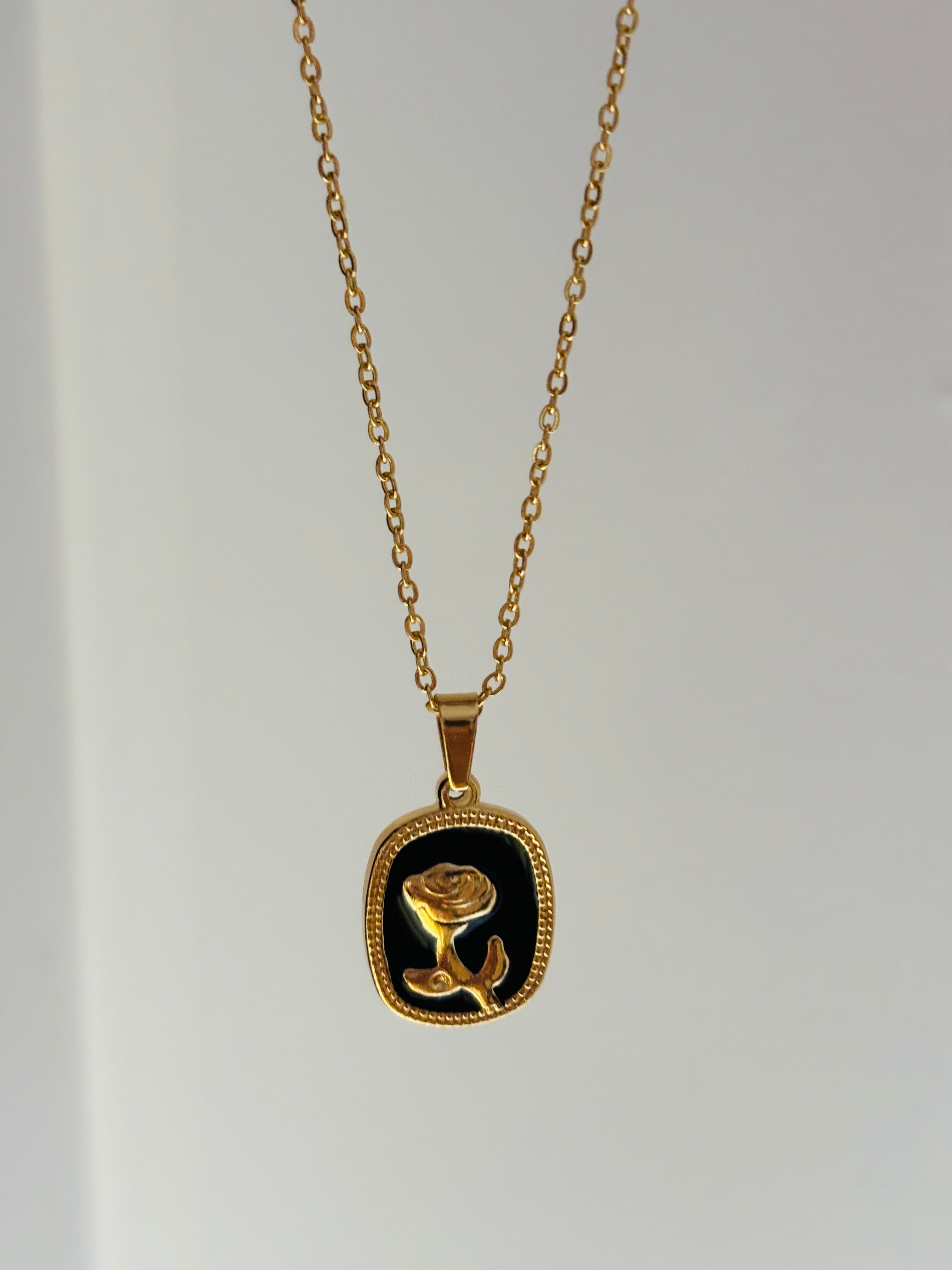 Enamel rose charm necklace
