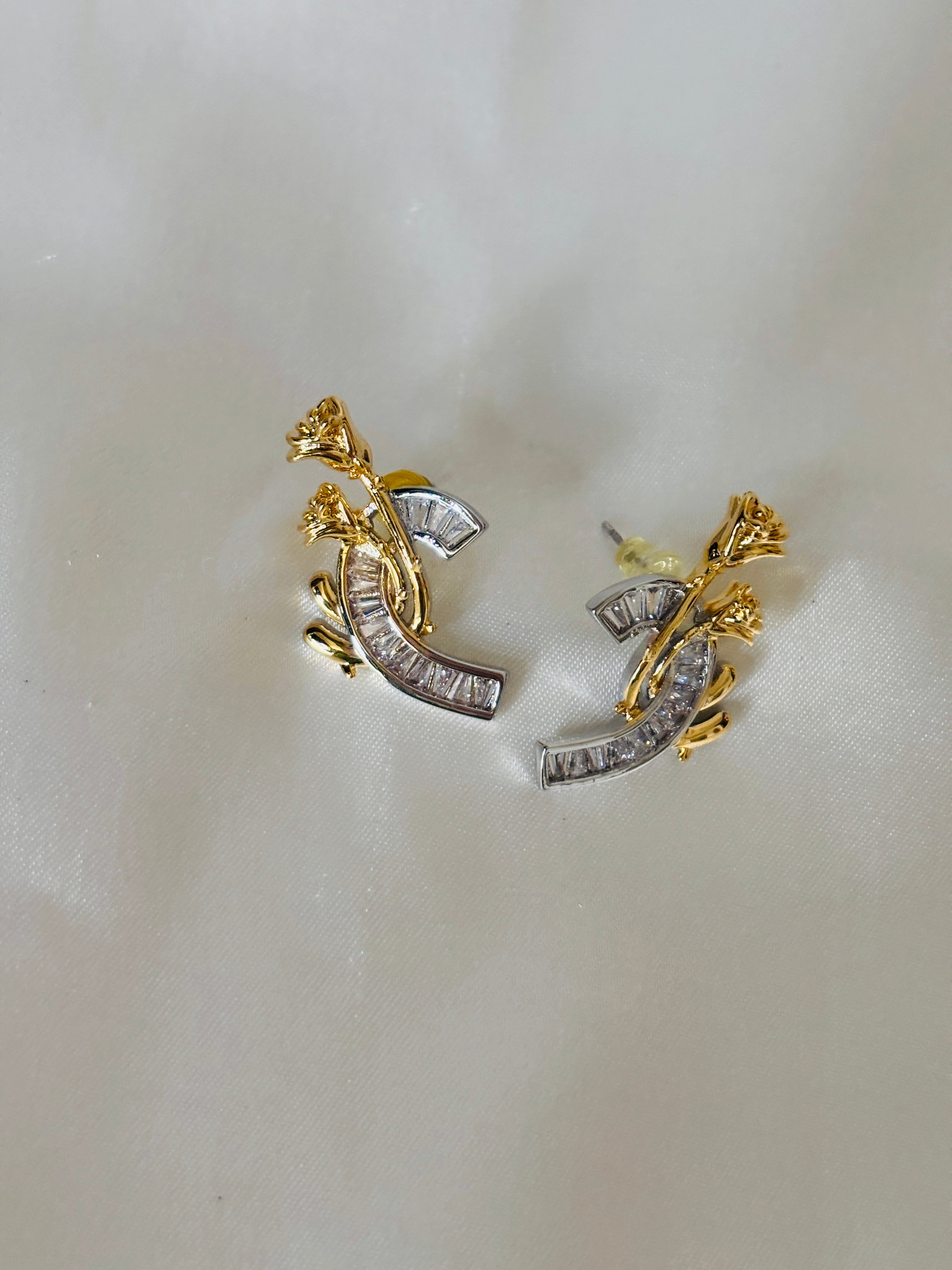 Baguette rose earring and celestial angel necklace combo