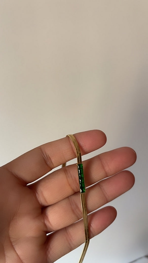 Emerald Bar Stone Snake Chain Necklace