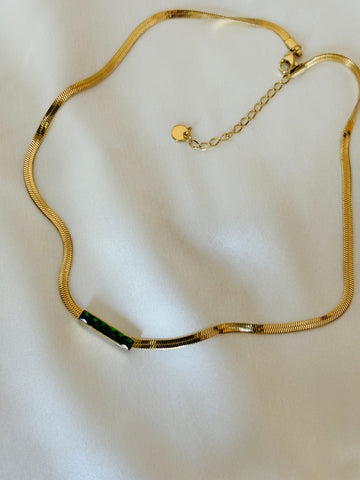 Emerald Bar Stone Snake Chain Necklace