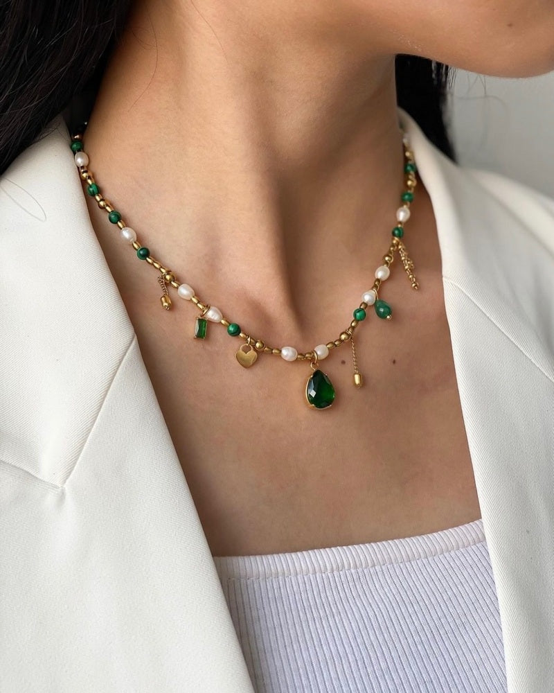 Emerald Beaded Gemstones Necklace