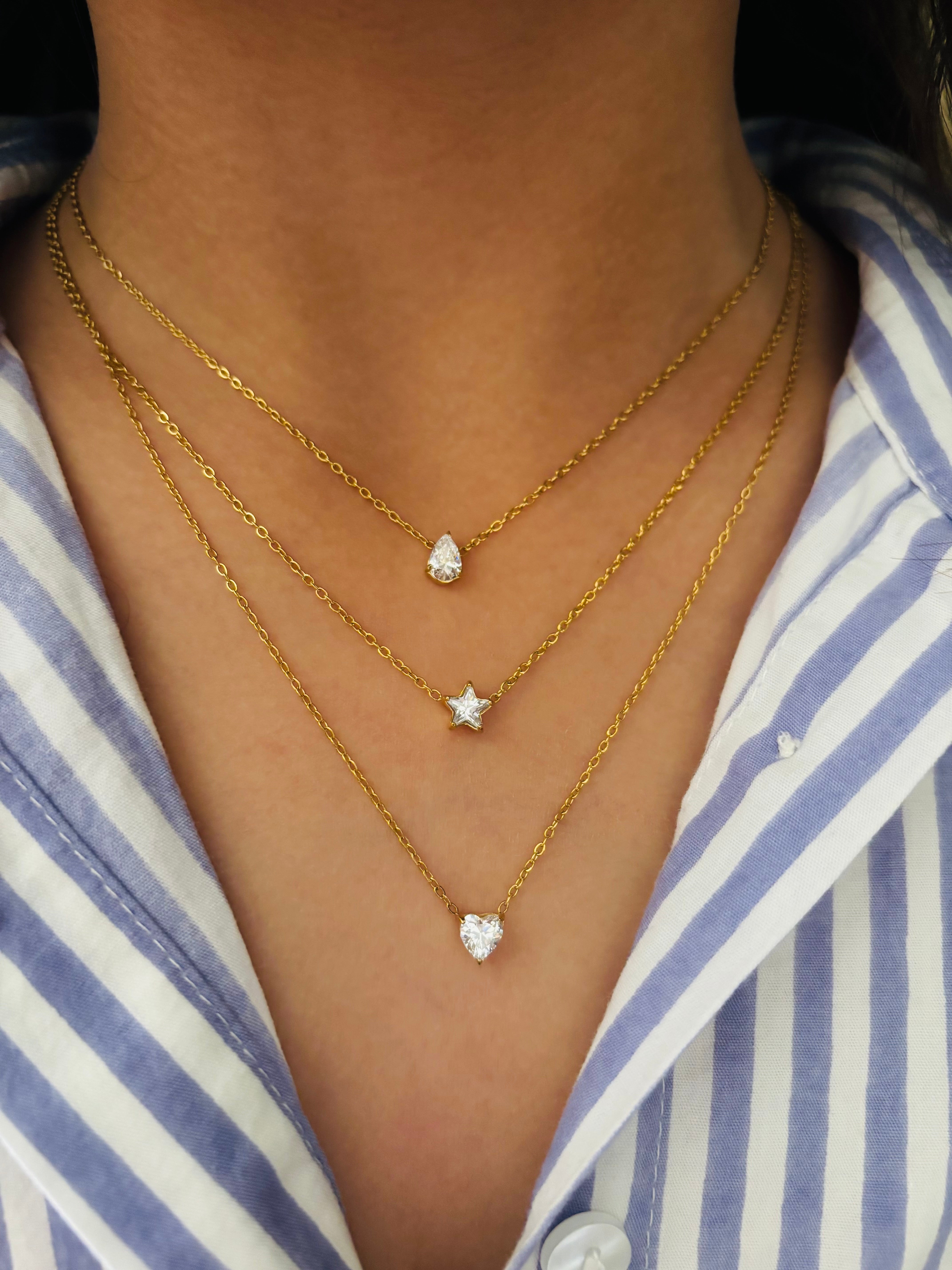 Three layer solitaire diamond necklace