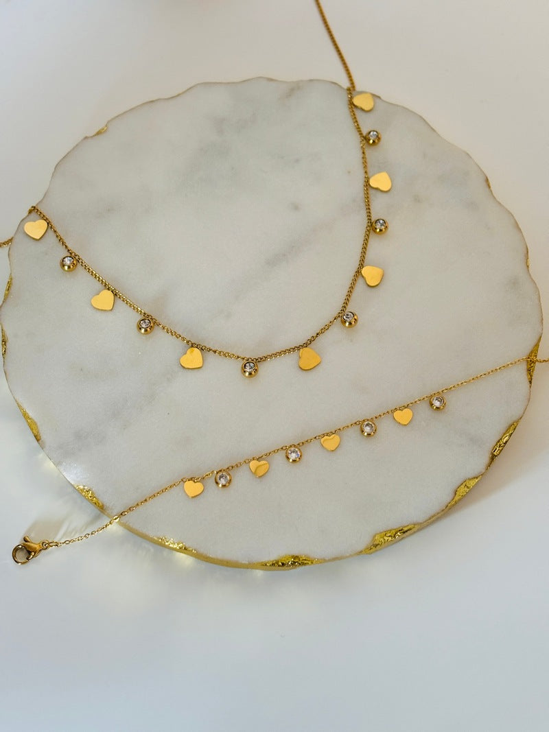 Heart Charm Necklace and Bracelet