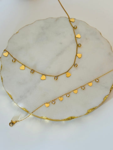 Heart Charm Necklace and Bracelet