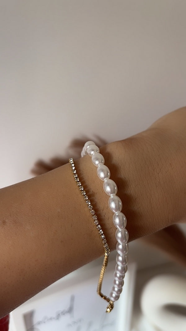 Pearl Tennis Diamond Layer Bracelet