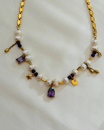 Purple Beaded Gemstones Necklace