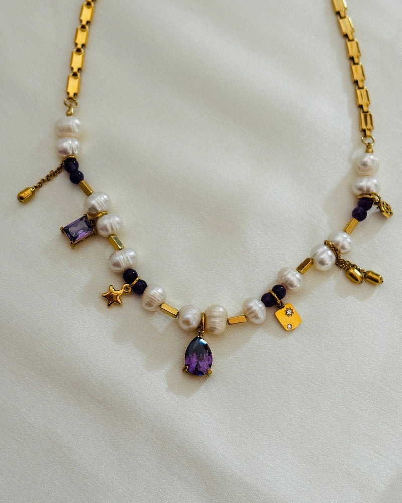 Purple Beaded Gemstones Necklace