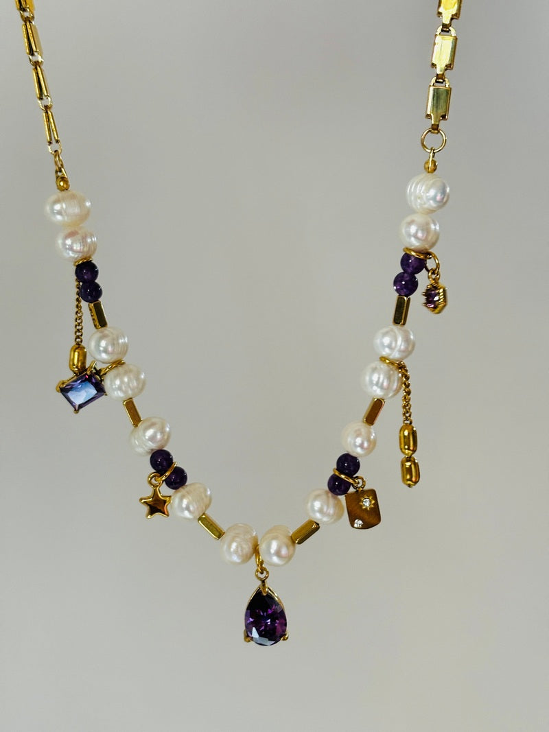 Purple Beaded Gemstones Necklace