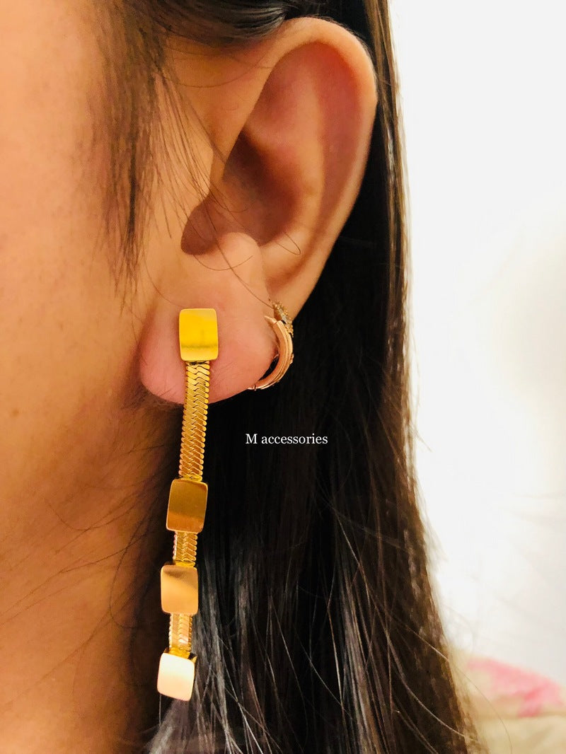 Rectangular Disc Tassel Earring
